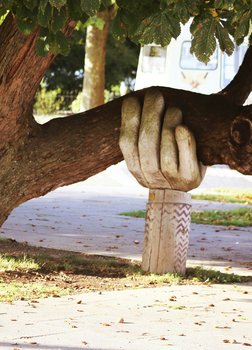 eine Hand unterstützt einen großen Baum