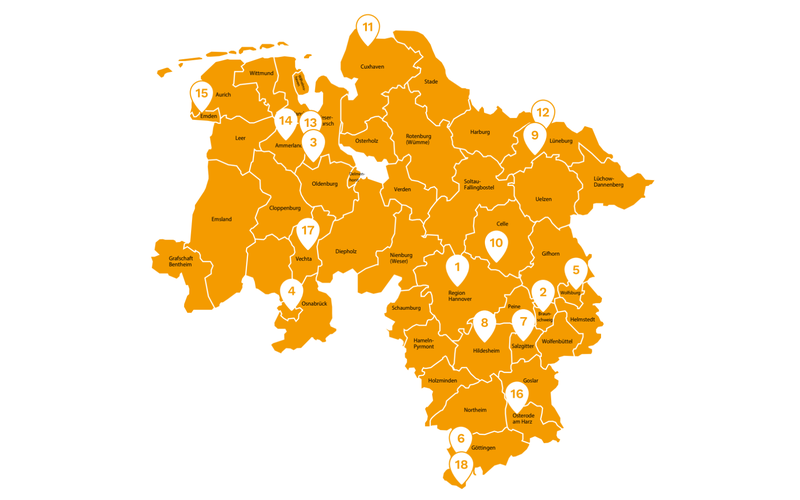 Übersichtskarte Niedersachsen der Akteuer*innen