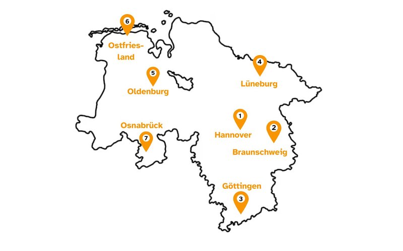 Niedersachsenkarte für Globales Lernen