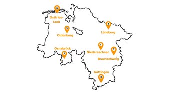 Niedersachsenkarte für Globales Lernen
