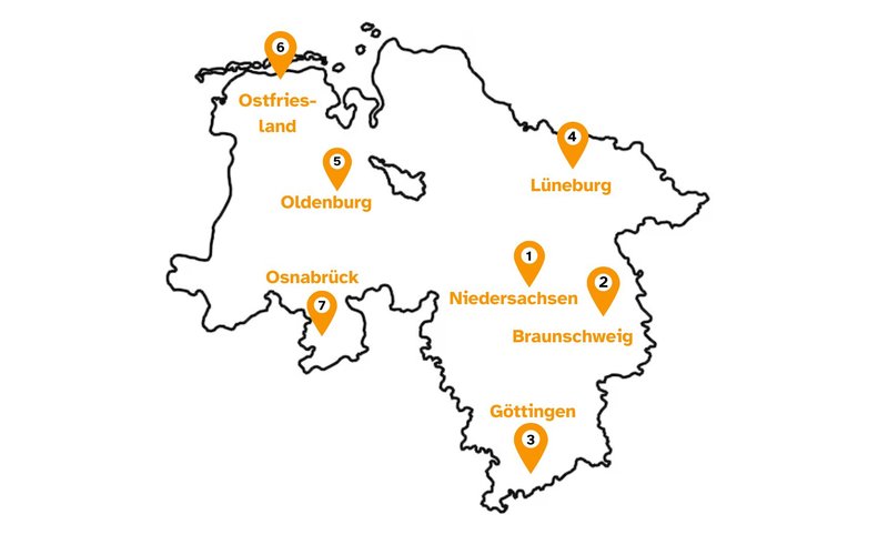 Niedersachsenkarte für Globales Lernen