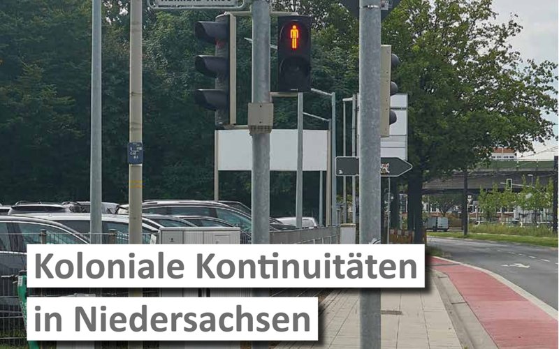 Cover VEN Positionen 2024, zeigt ein Straßenschild der Namibia Alle in Hannover